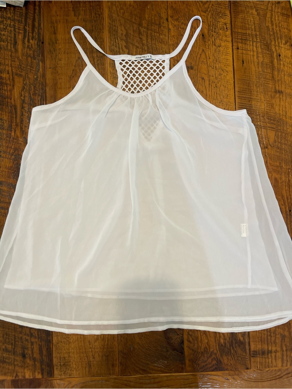 Pink Milly White Chiffon Camisole with Lattice Back Panel